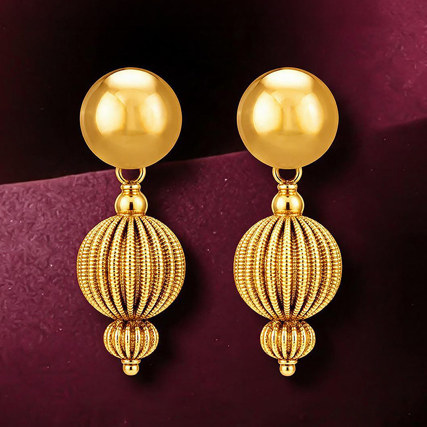 Gold Plated Textured Bead Silver Drop Earrings