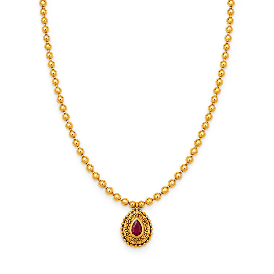 Gold Ruby Teardrop Pendant Sterling Silver Chain