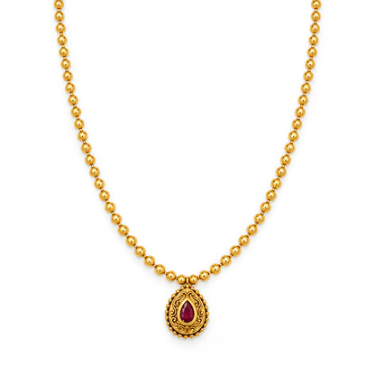 Gold Ruby Teardrop Pendant Sterling Silver Chain