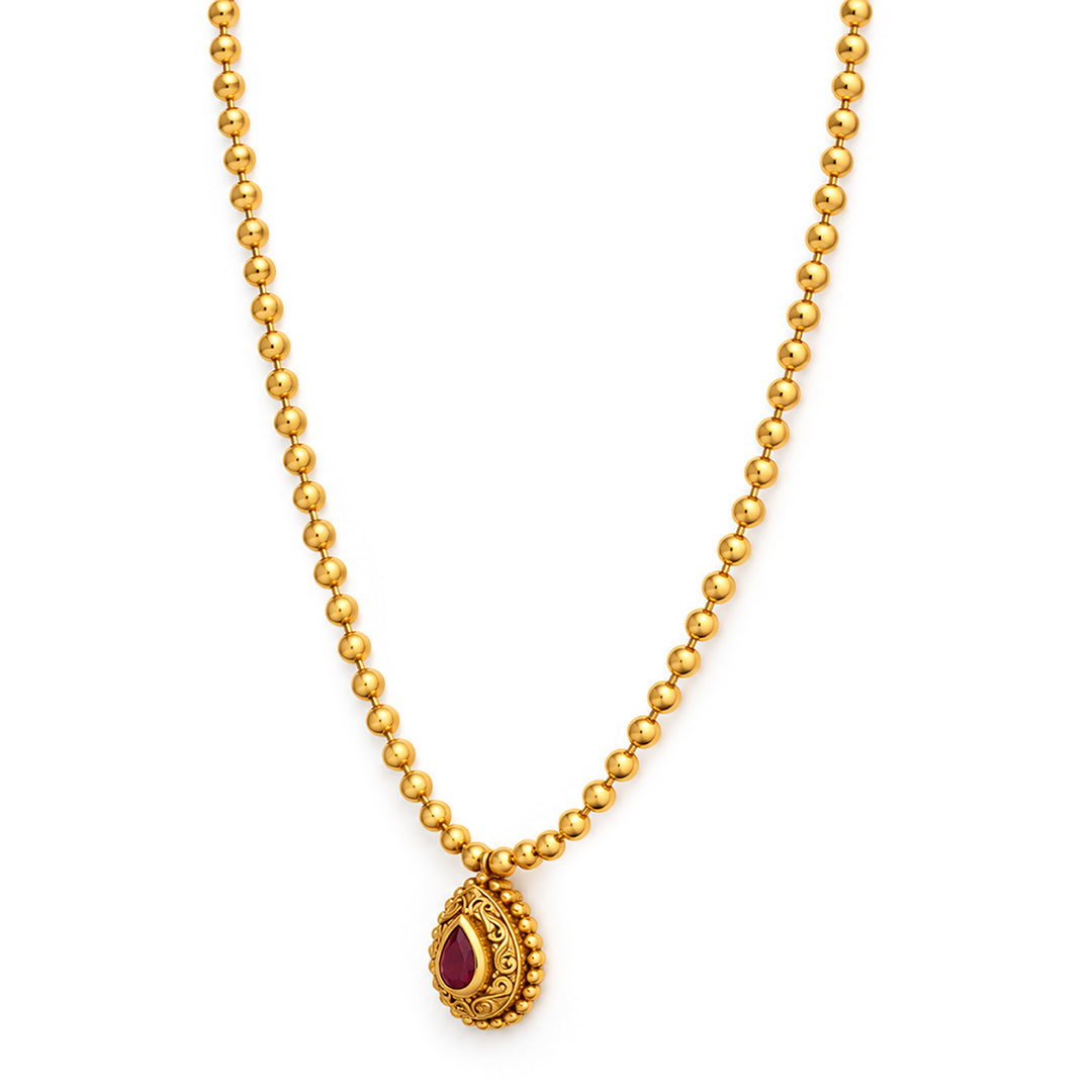 Gold Ruby Teardrop Pendant Sterling Silver Chain