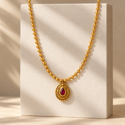 Gold Ruby Teardrop Pendant Sterling Silver Chain