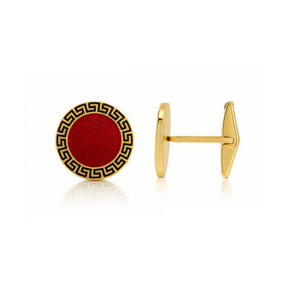 Gold Silver Red Enamel Greek key cufflinks