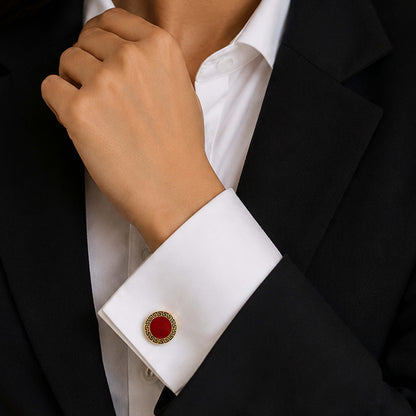 Gold Silver Red Enamel Greek key cufflinks