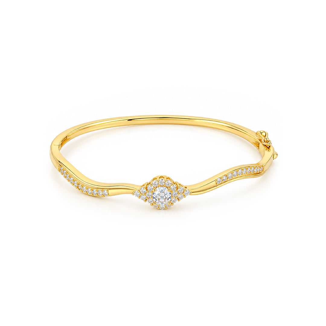 Gold Solitaire Halo Sterling Silver Bracelet