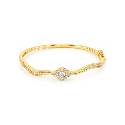 Gold Solitaire Halo Sterling Silver Bracelet