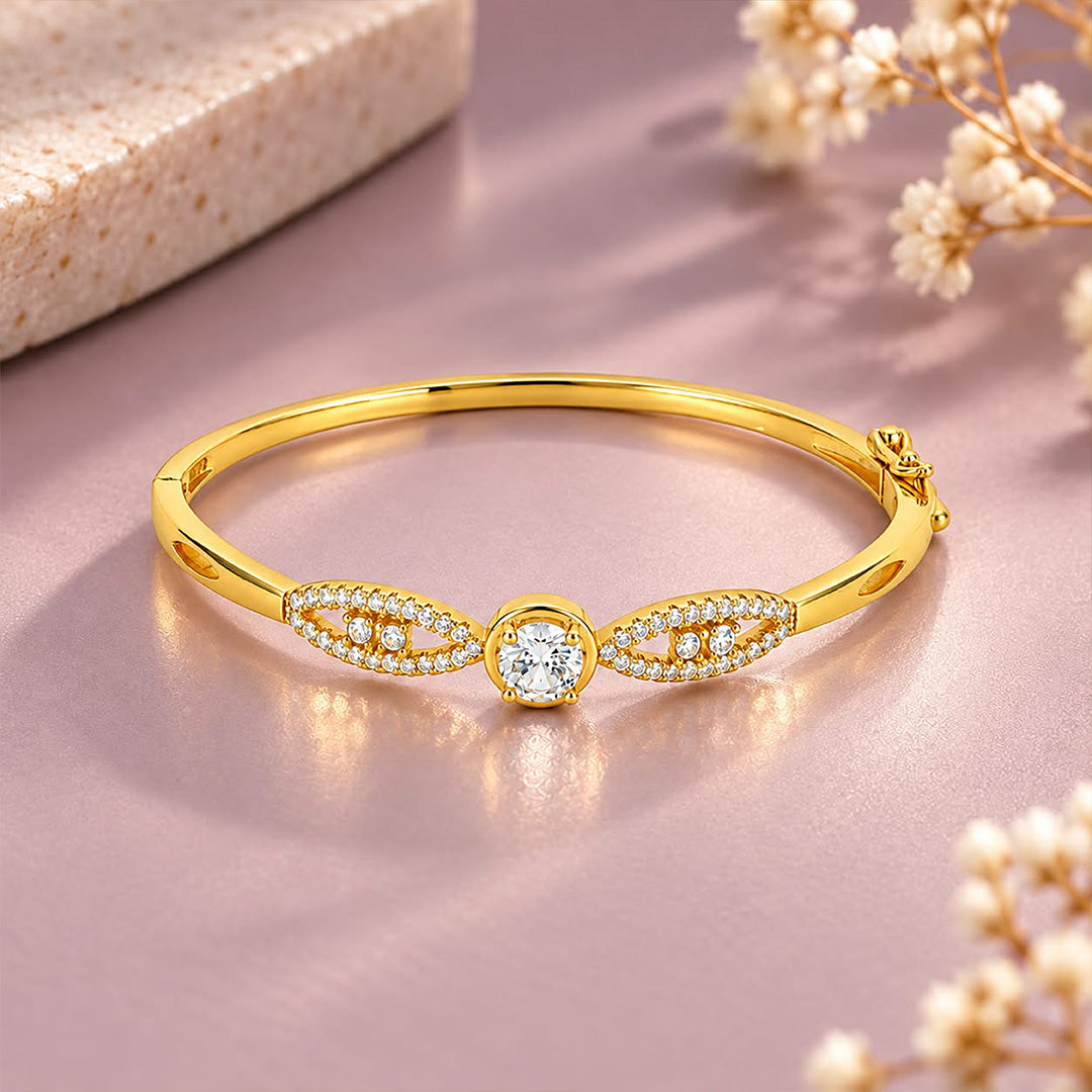 Gold Solitaire Eye Sterling Silver Bracelet