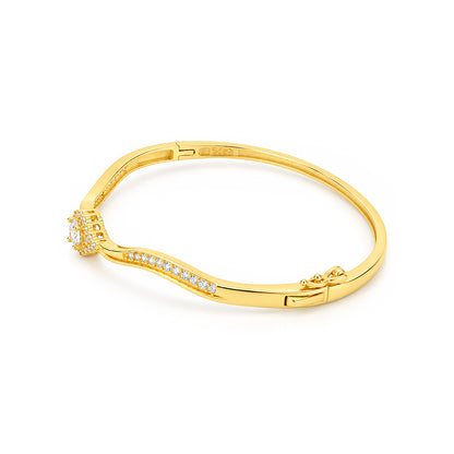 Gold Solitaire Halo Sterling Silver Bracelet