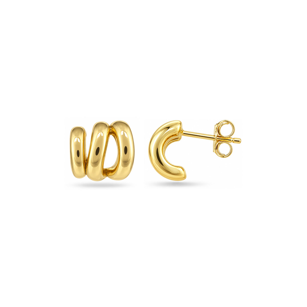 Gold Triple Band Sterling Silver Earring