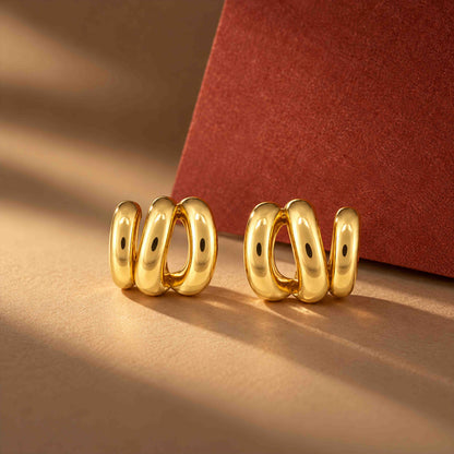Gold Triple Band Sterling Silver Earring