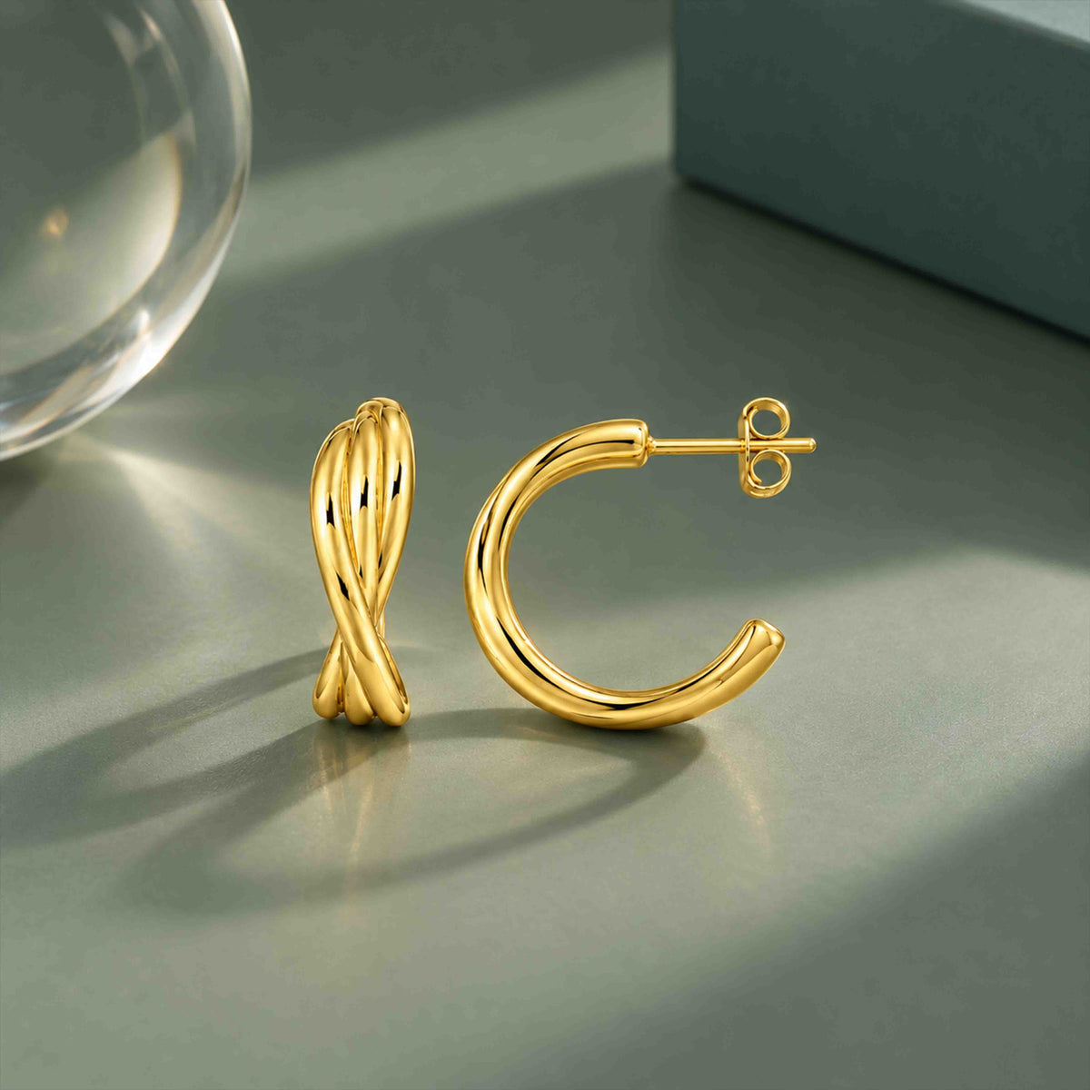 Gold Twisted Crossover Sterling Silver Earring