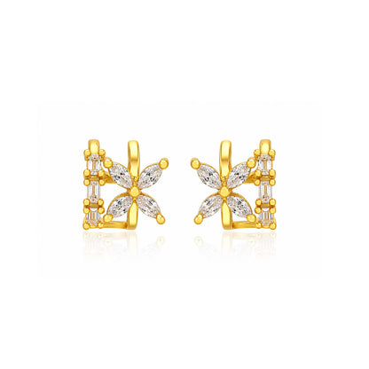 Gold Zircon Floral Illusion Ear Cuff Hoops