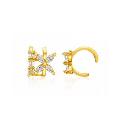 Gold Zircon Floral Illusion Ear Cuff Hoops