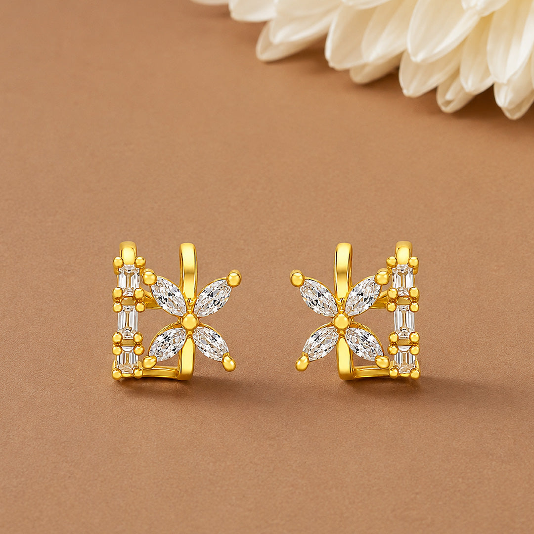 Gold Zircon Floral Illusion Ear Cuff Hoops