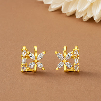 Gold Zircon Floral Illusion Ear Cuff Hoops