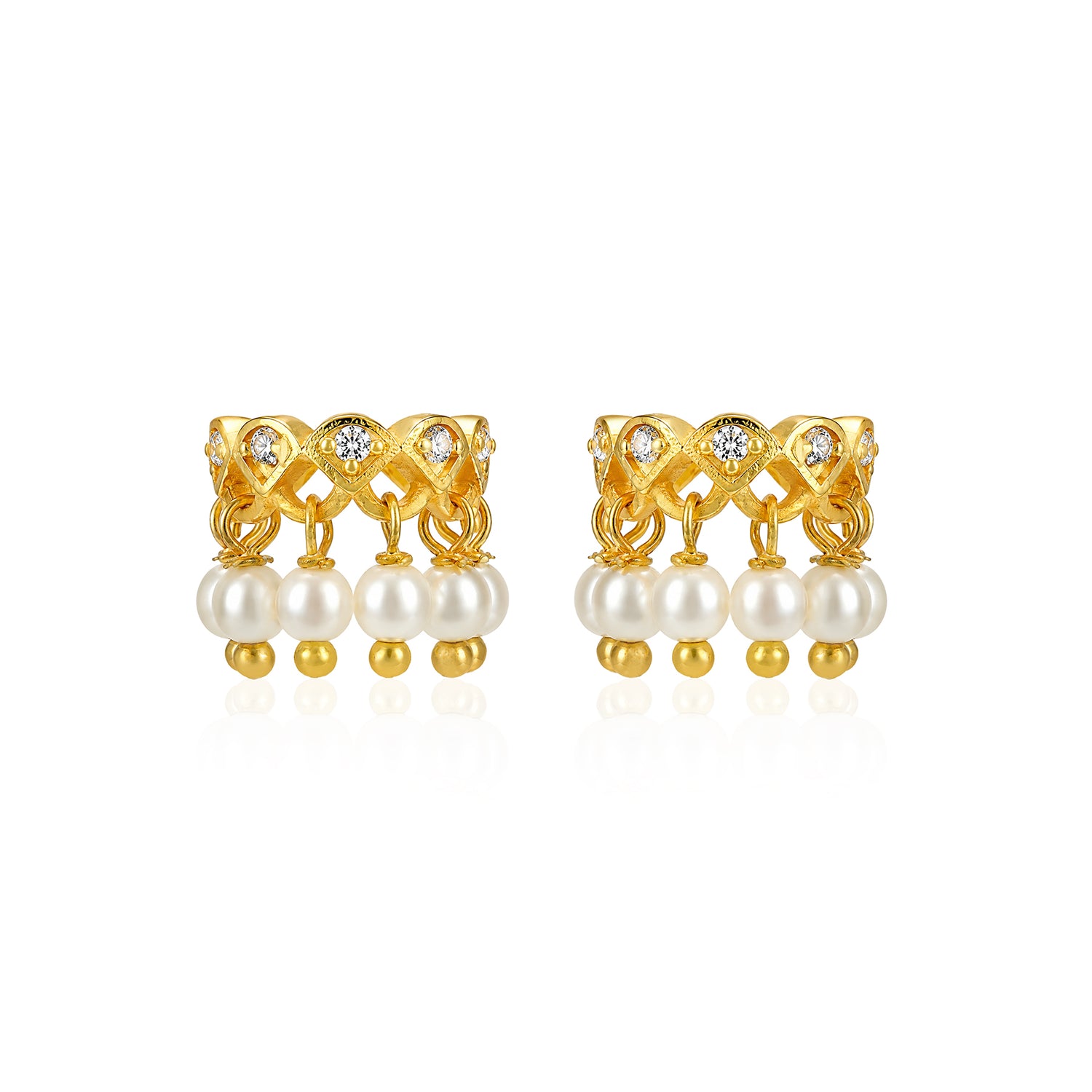 Gold Zircon Hoop Earrings with Pearl Drops