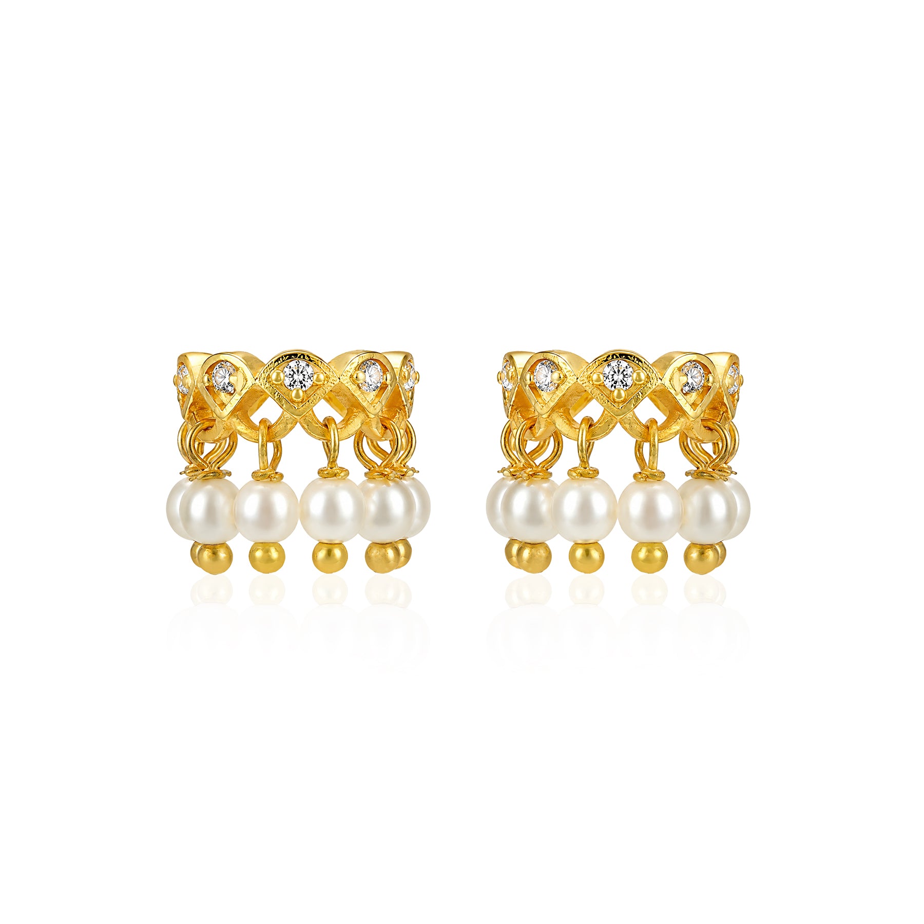 Gold Zircon Hoop Earrings with Pearl Drops