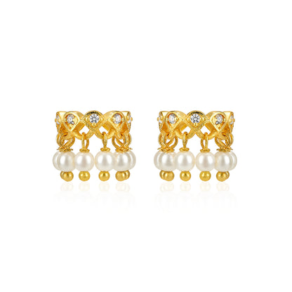 Gold Zircon Hoop Earrings with Pearl Drops