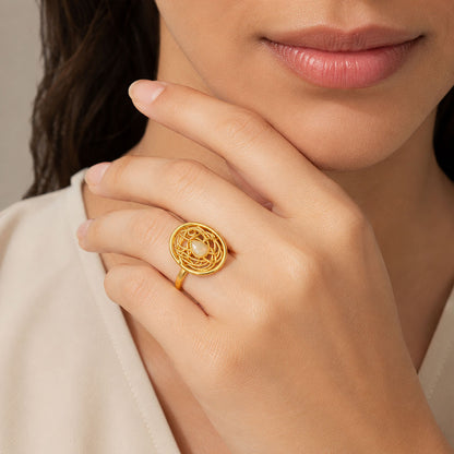 Golden Aura Opal Tangled Halo Statement Designer Ring