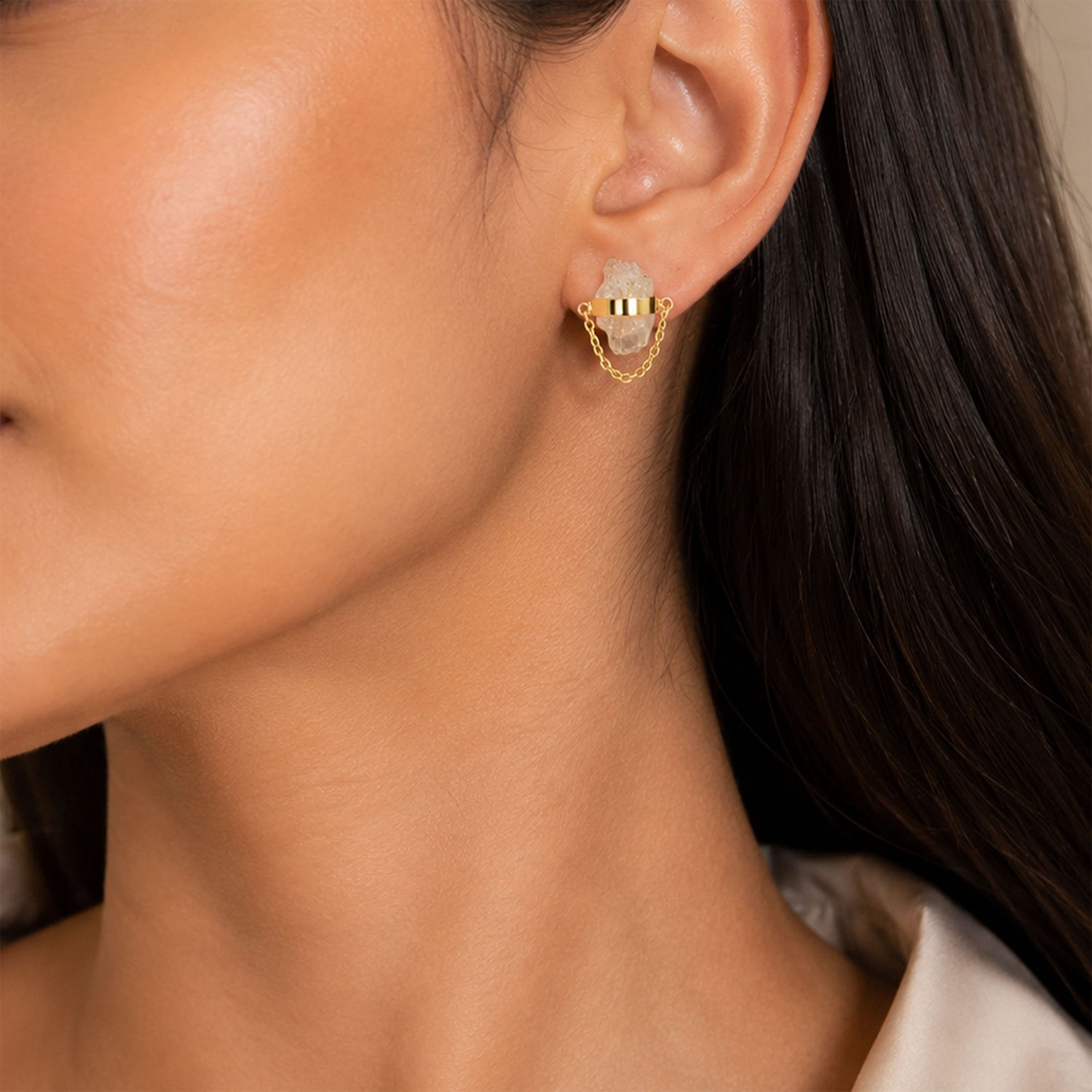 Golden Chain Crystal 925 Sterling Silver Earrings