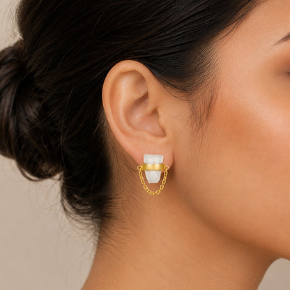 Golden Chain Embrace 925 Sterling Silver Designer Earring
