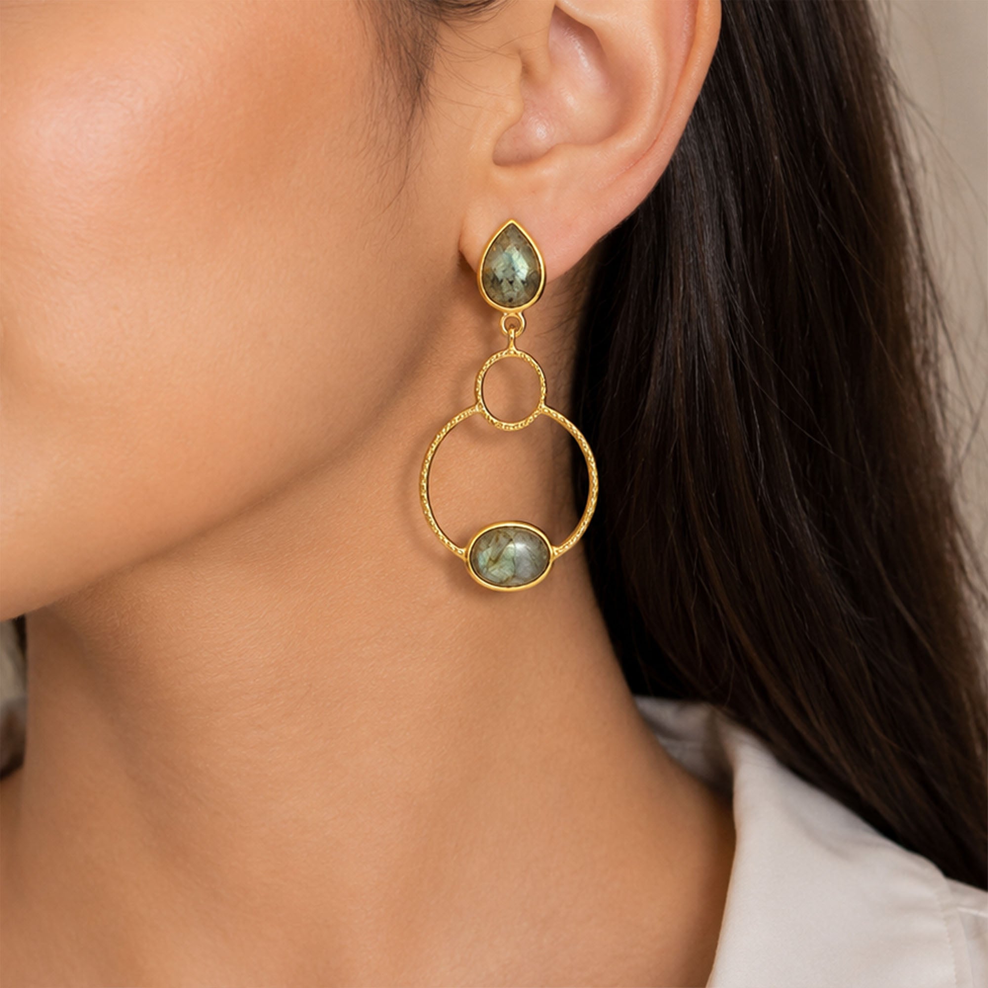 Golden Circle Drop 925 Sterling Silver Earrings