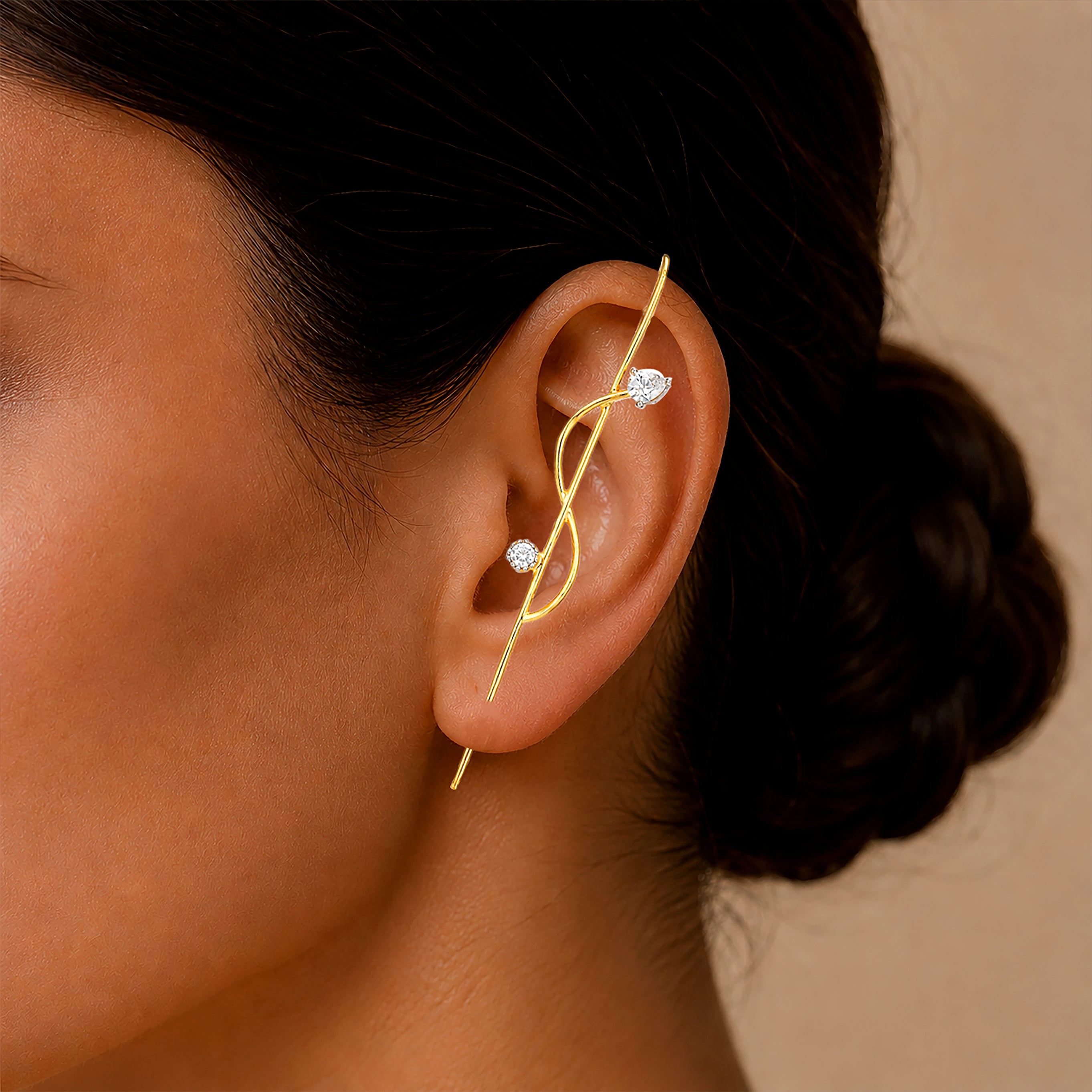 Golden Crystal Twist 925 Sterling Silver Designer Earrings
