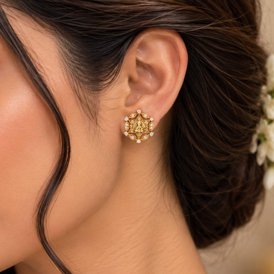 Golden Goddess Lakshmi Star Frame 925 Sterling Silver Stud for Women