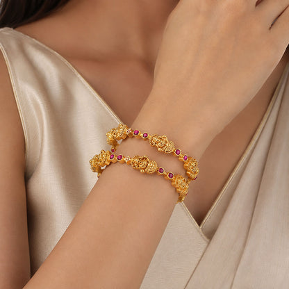 Golden Goddess Lakshmi Temple Ruby Stone Bangle