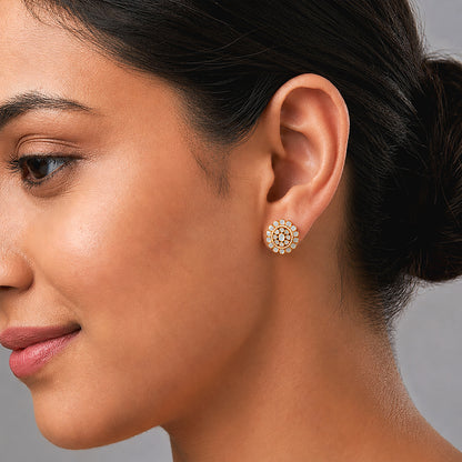 Golden Halo 925 Sterling Silver Floral Pearl Stud Earrings