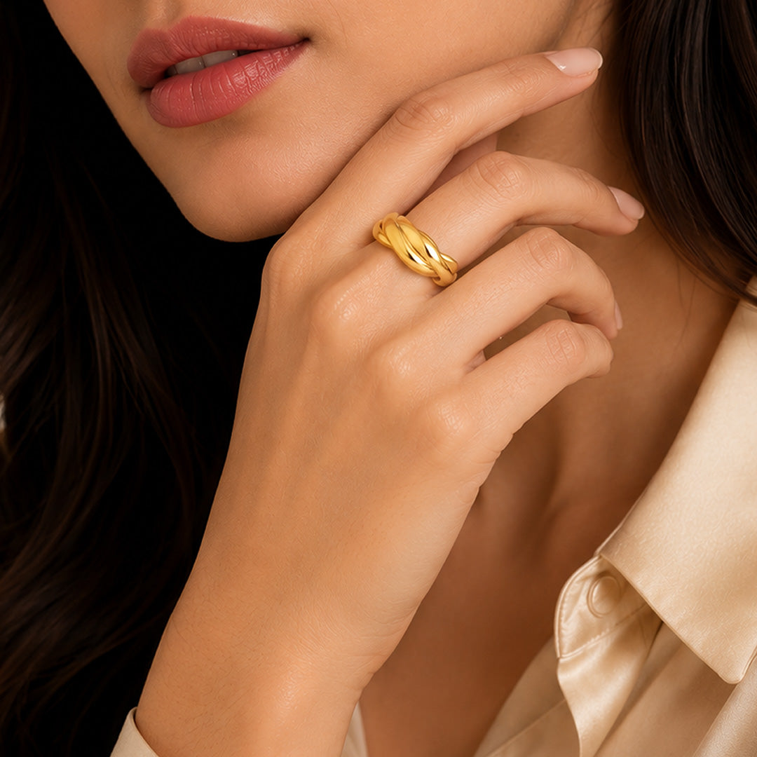 Golden Intertwined Grace 925 Sterling Silver Statement Ring