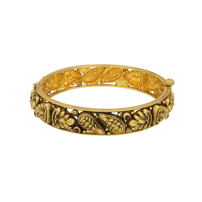 Golden Leaf Motif 925 Sterling Silver Bangle for Women