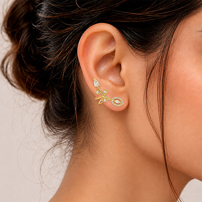 Golden Leaf Radiance 925 Sterling Silver Designer Earrings