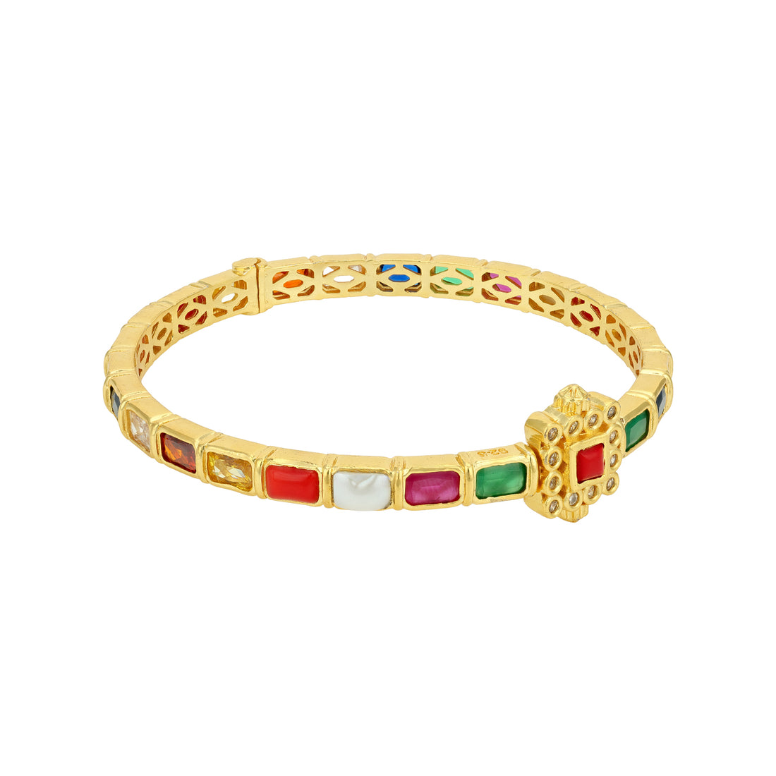 Golden Navaratna 925 Sterling Silver Multicolour Bangle for Women
