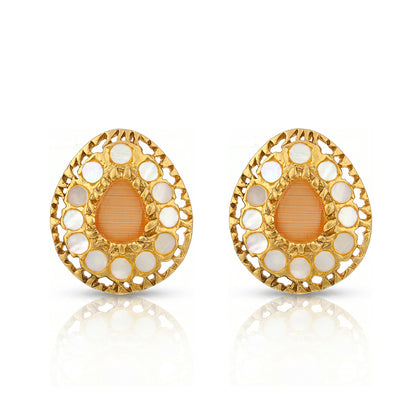 Golden Peach Pearl Charm 925 Sterling Silver Party Earring