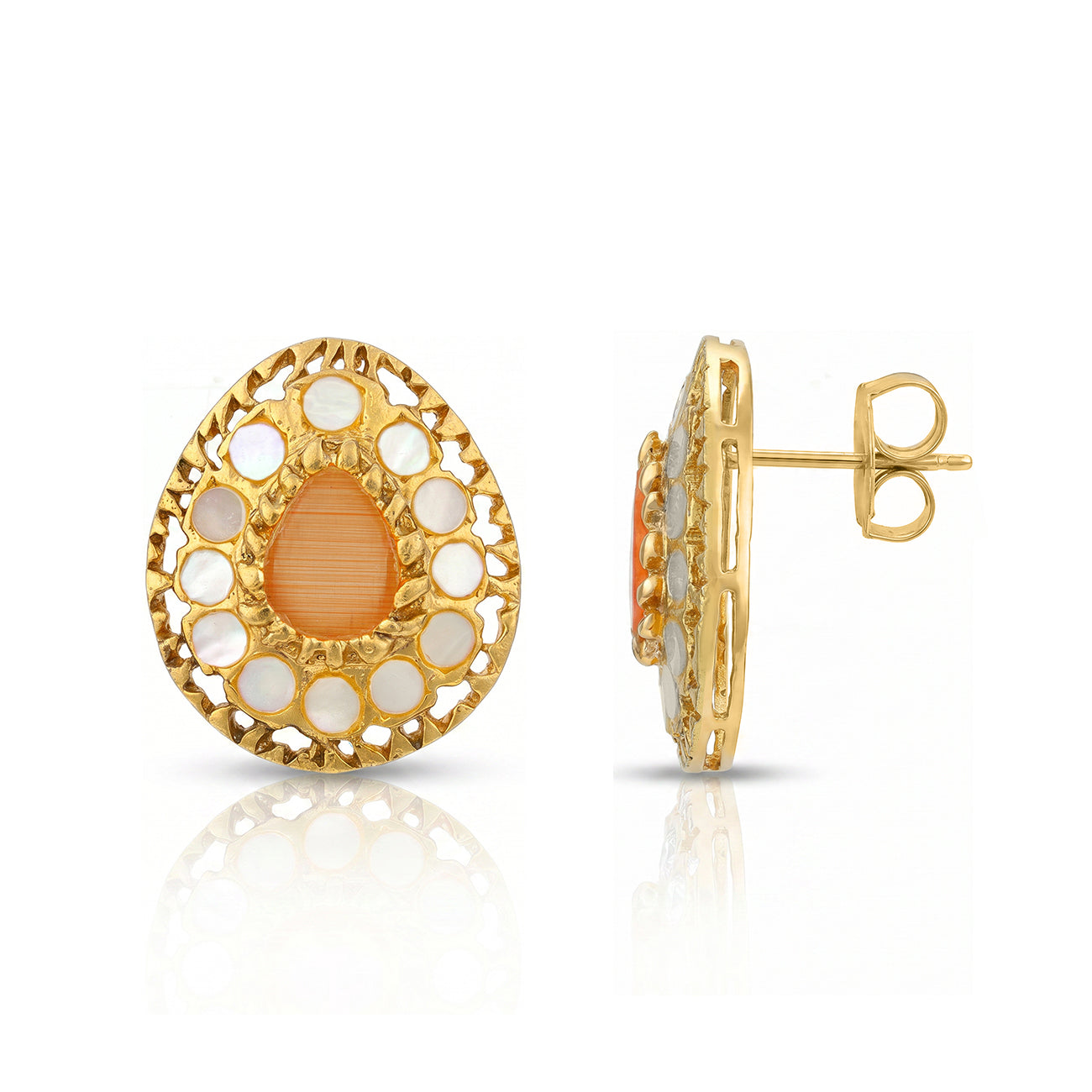 Golden Peach Pearl Charm 925 Sterling Silver Party Earring