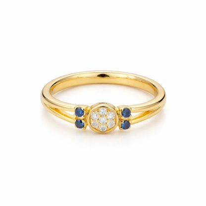 Golden Round Blue Stone Accent 925 Sterling Silver Ring for Women