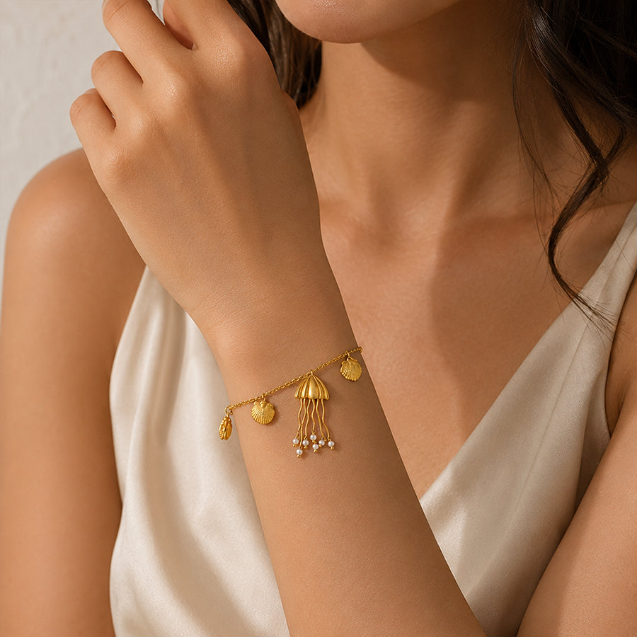 Golden Shell Tassel 925 Sterling Silver Chain Bracelet