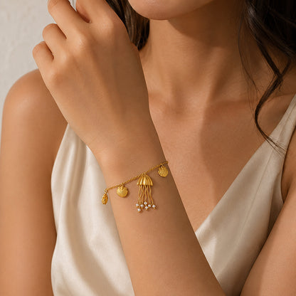 Golden Shell Tassel 925 Sterling Silver Chain Bracelet