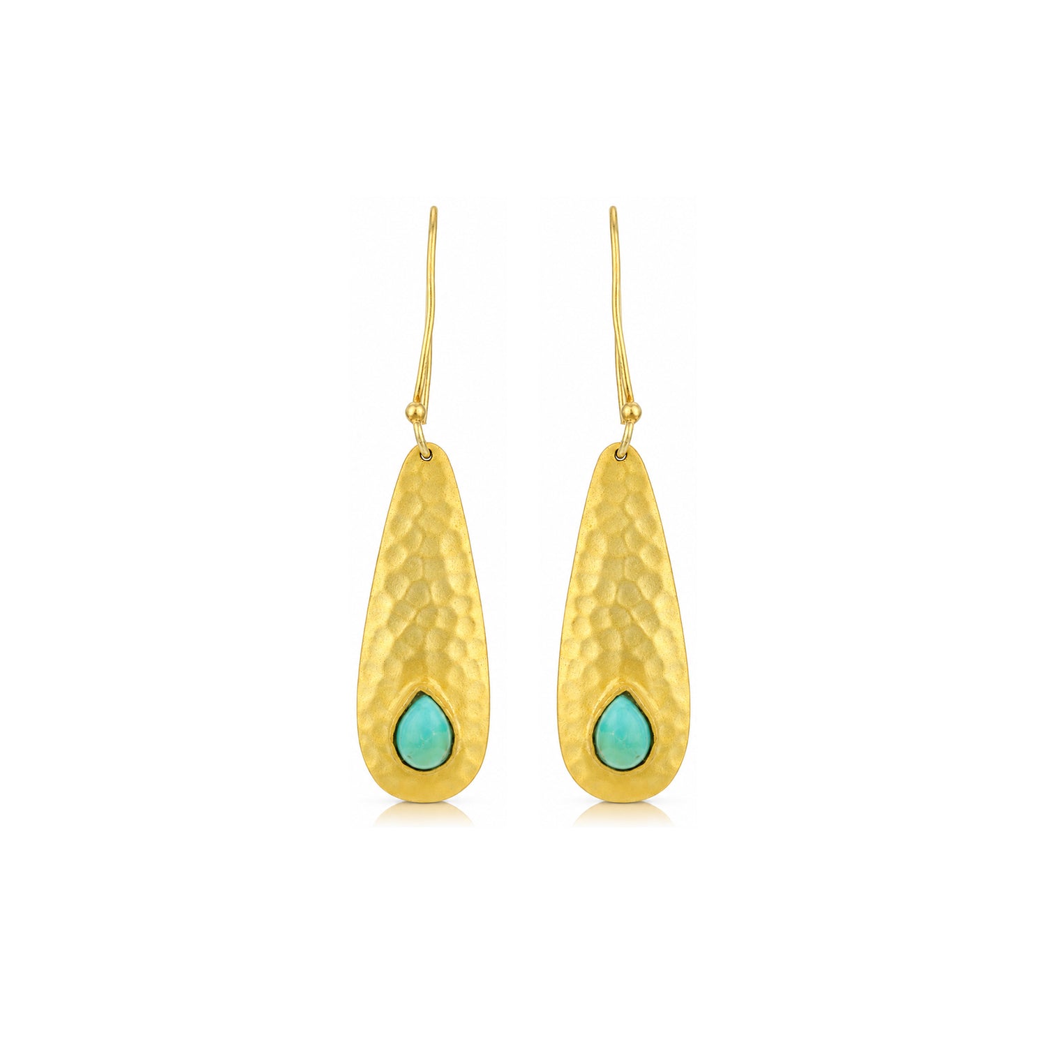 Golden Teardrop Turquoise Charm 925 Sterling Silver Earrings