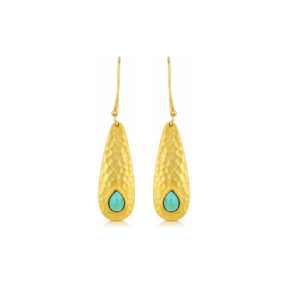 Golden Teardrop Turquoise Charm 925 Sterling Silver Earrings