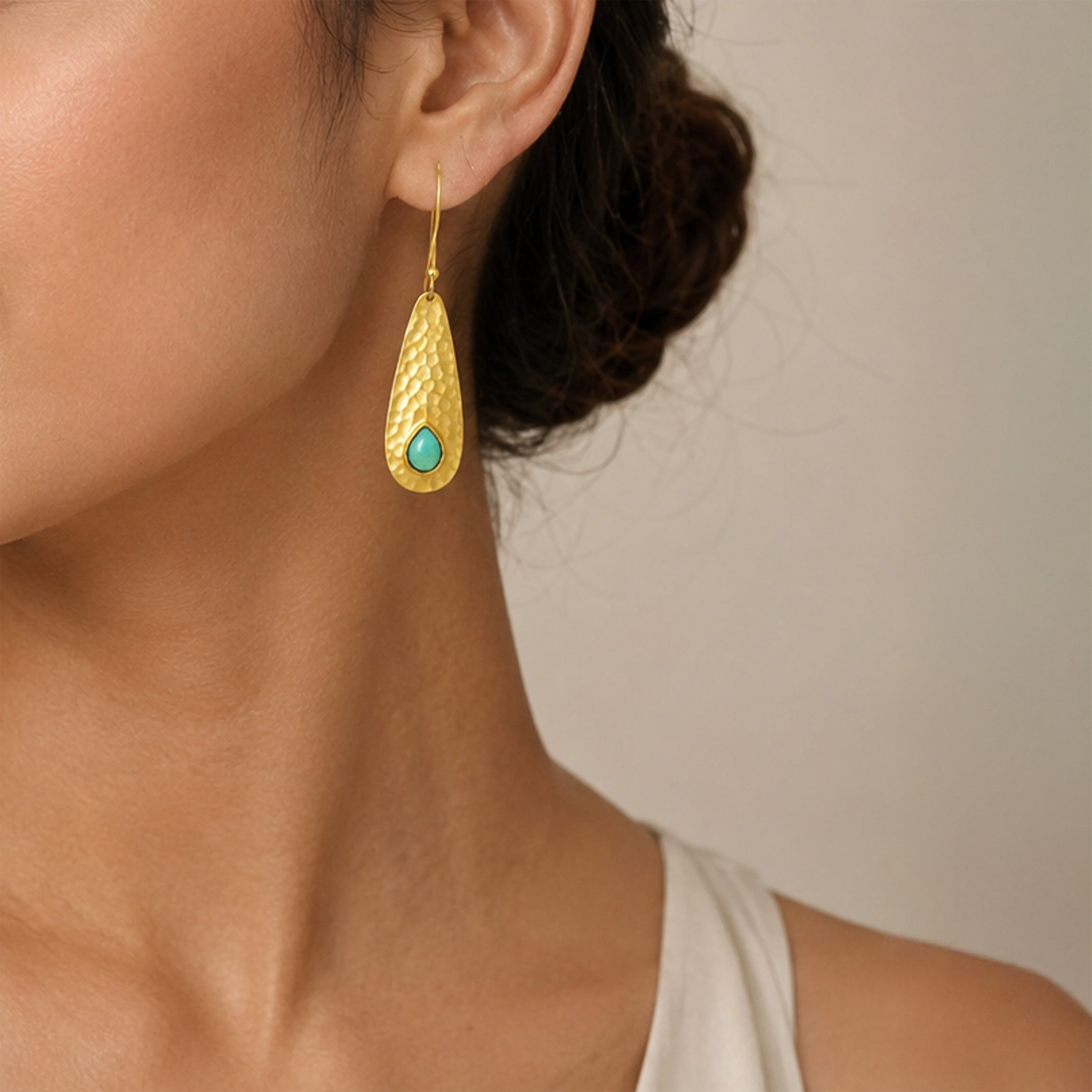 Golden Teardrop Turquoise Charm 925 Sterling Silver Earrings