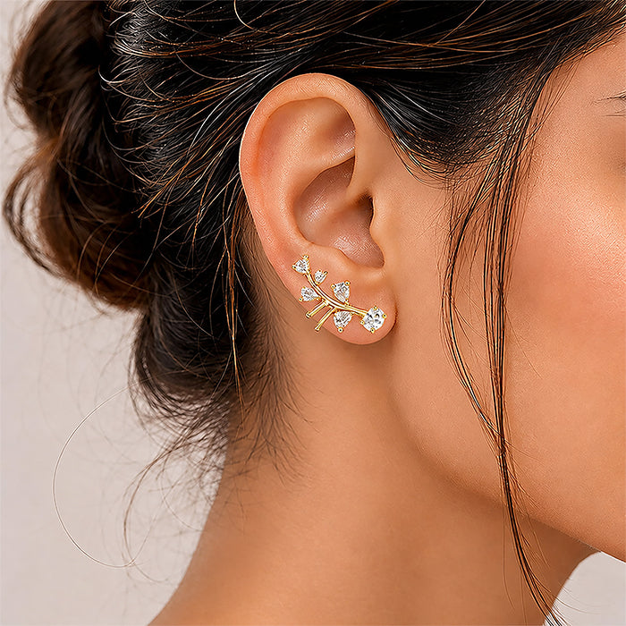 Golden Vine Sparkle 925 Sterling Silver Statement Earrings