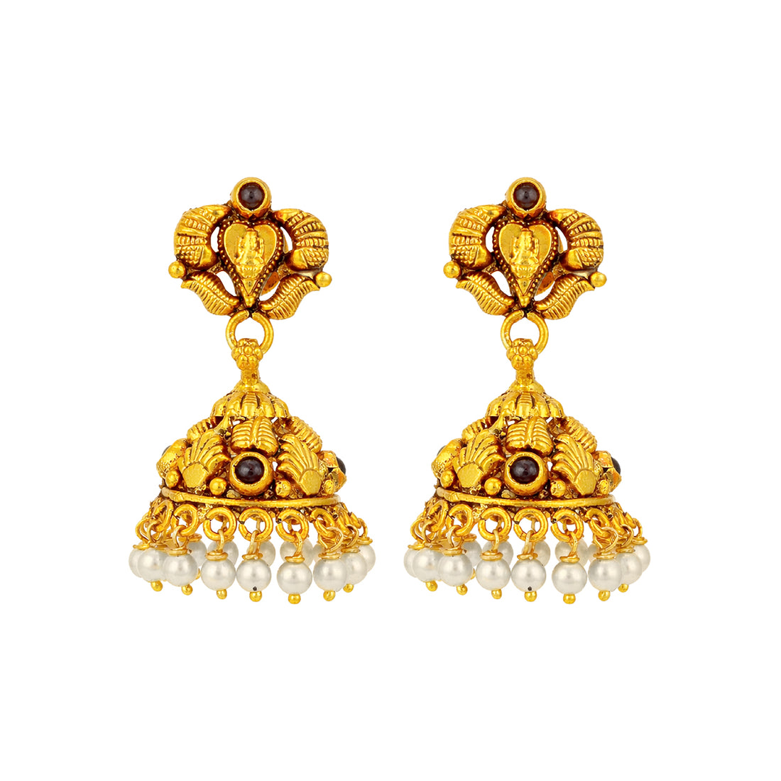 Golden Antique Goddess Pearl Drop 925 Sterling Silver Jhumka for Women