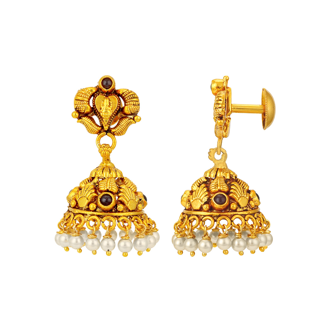 Golden Antique Goddess Pearl Drop 925 Sterling Silver Jhumka for Women