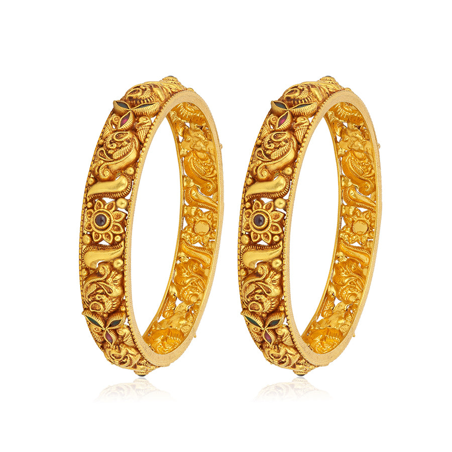 Golden Antique Paisley Floral 925 Sterling Silver Bangle