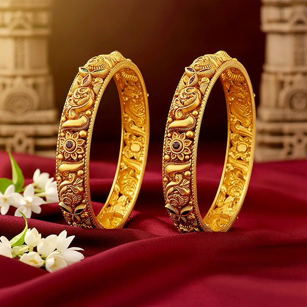 Golden Antique Paisley Floral 925 Sterling Silver Bangle