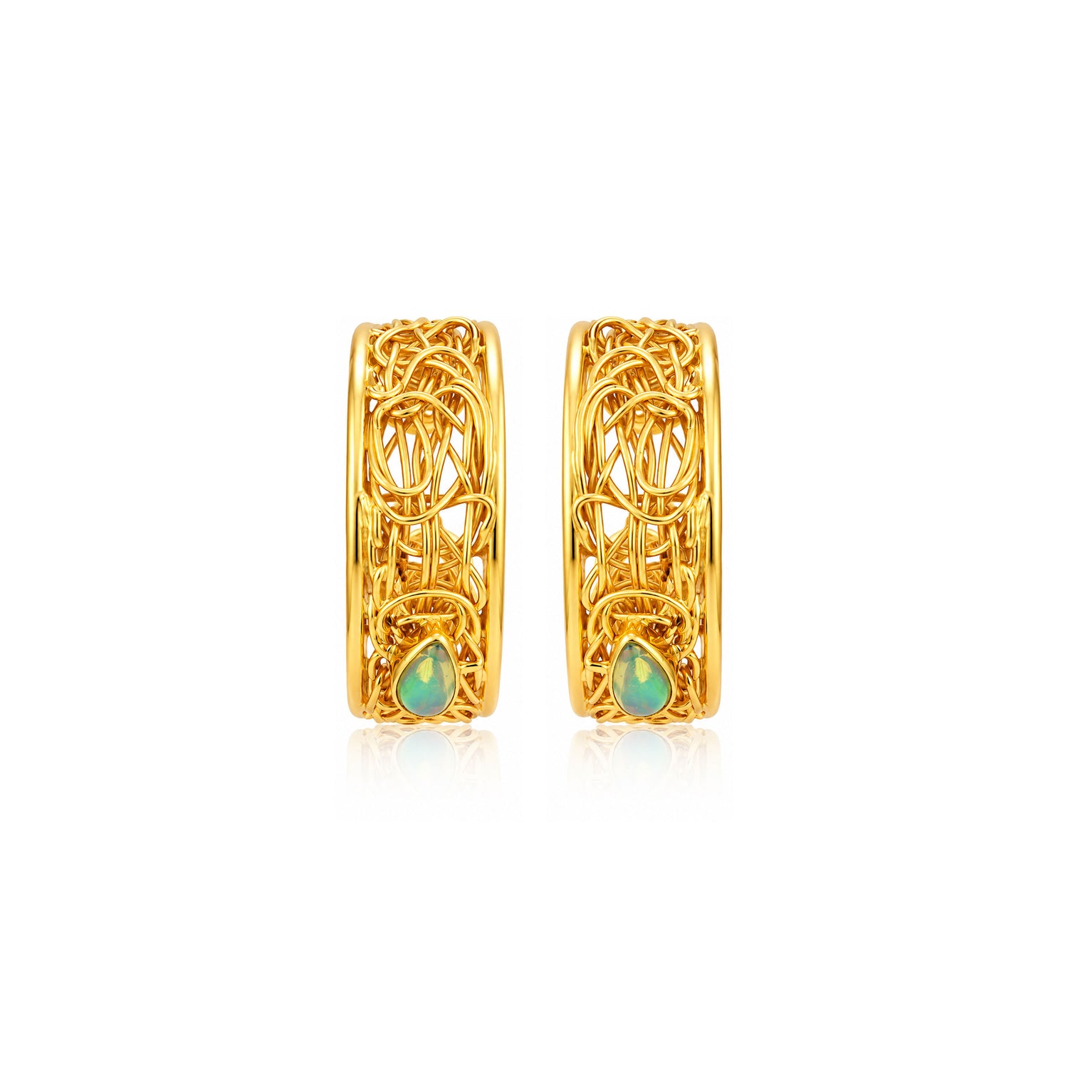 Golden Artisan Weave 925 Sterling Silver Statement Earrings