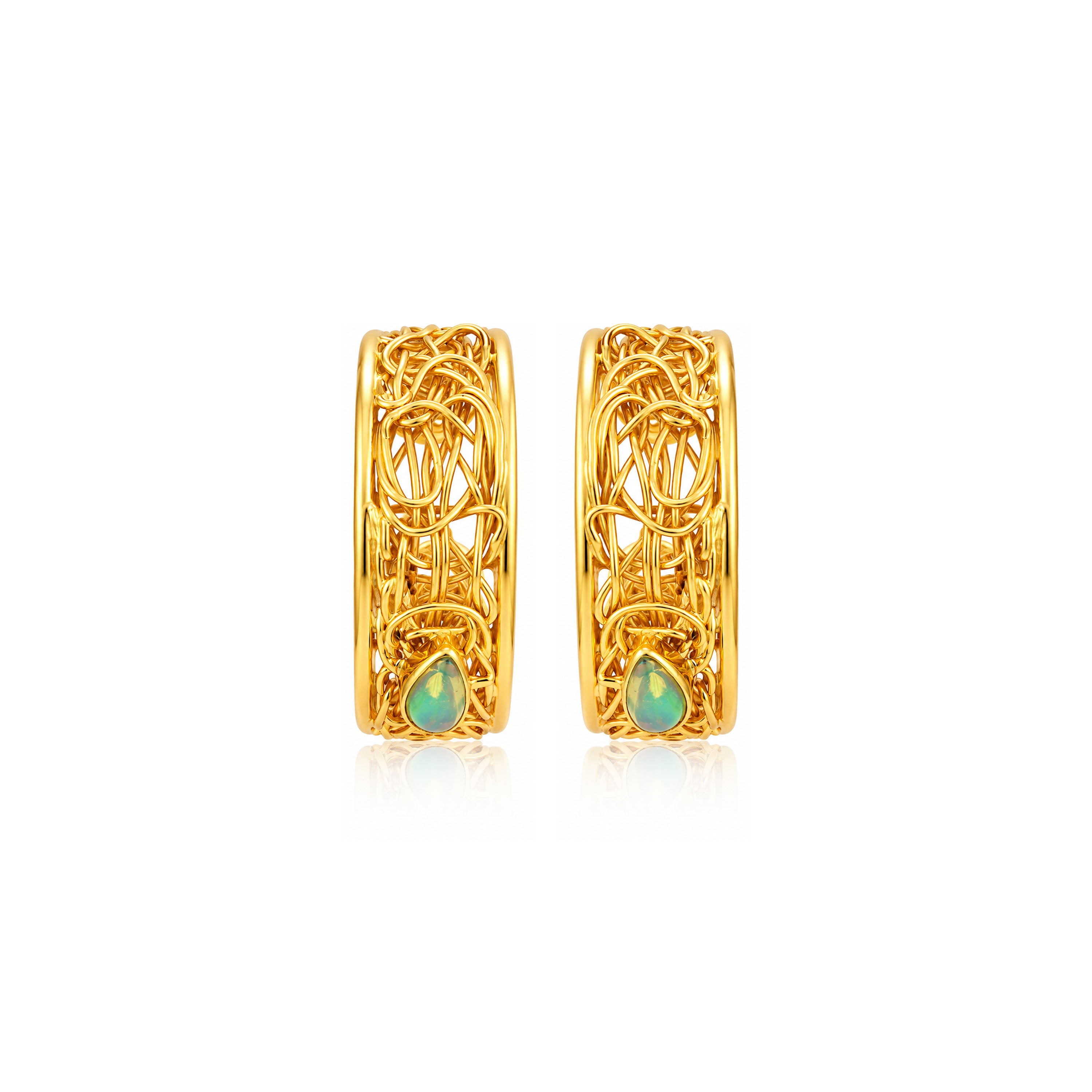 Golden Artisan Weave 925 Sterling Silver Statement Earrings