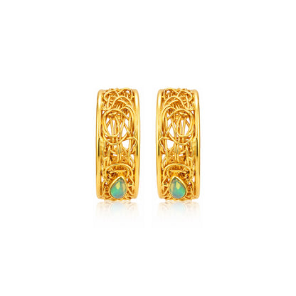 Golden Artisan Weave 925 Sterling Silver Statement Earrings