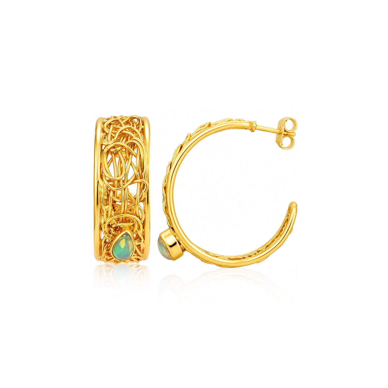 Golden Artisan Weave 925 Sterling Silver Statement Earrings